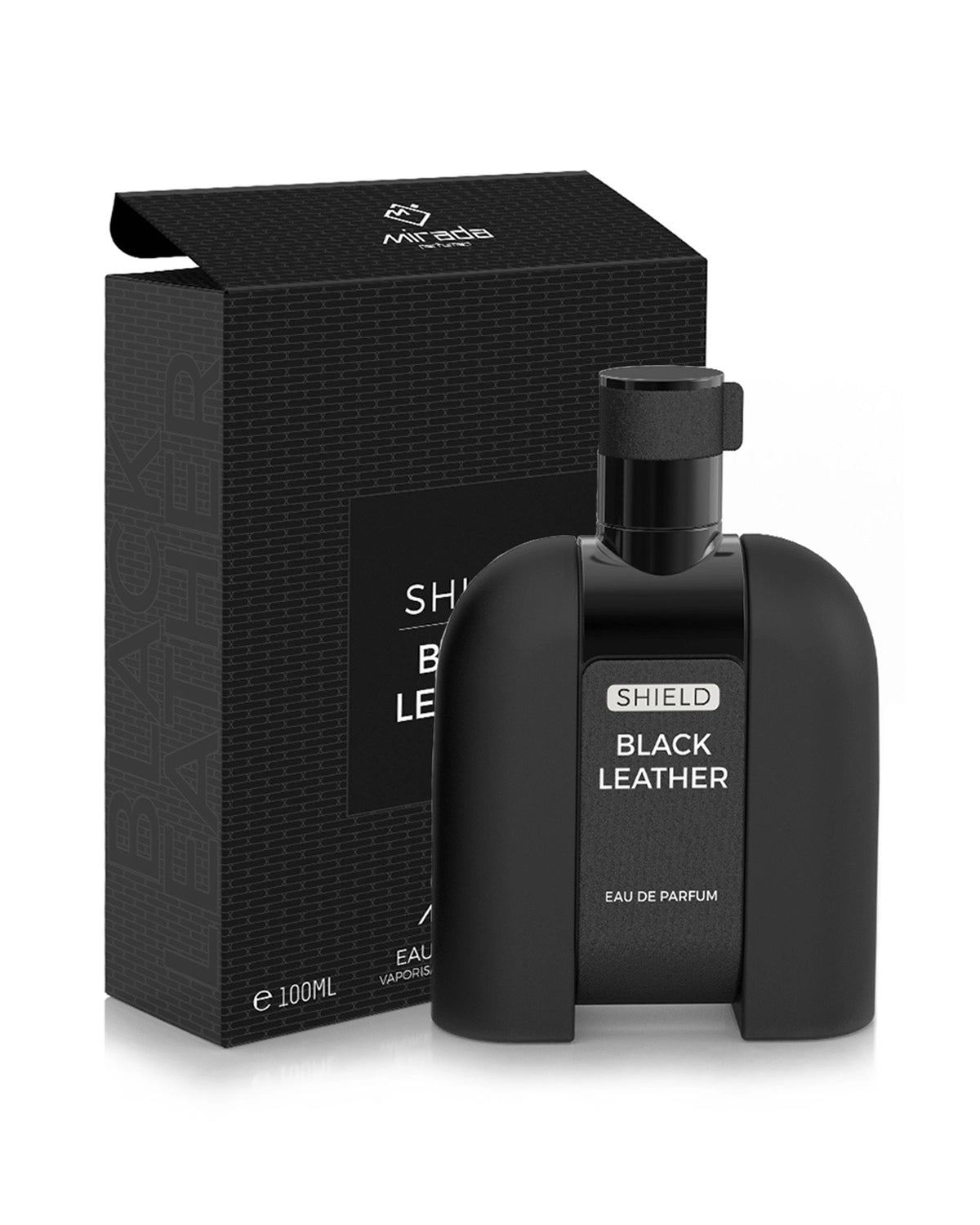 Mirada Sheild Black Leather Eau de Parfum for woman and men. A unisex perfume made in Dubai, UAE