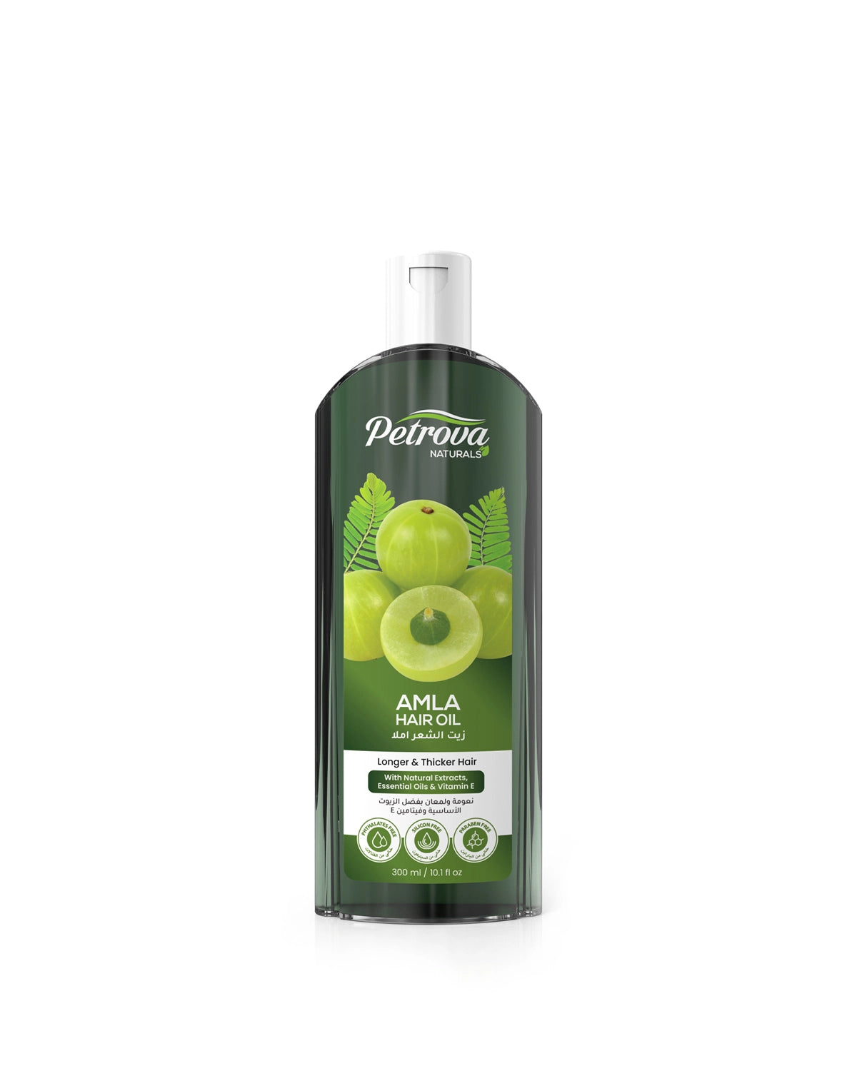 Petrova Amla Hair Oil for women and men. Infused with natural extracts, benefits of amla, essential oils and vitamin E. It strengthens and nourishes your hair from the roots. Hair oil for dull & dry hair. Dabur Amla Hair Oil. Made in Dubai, UAE.