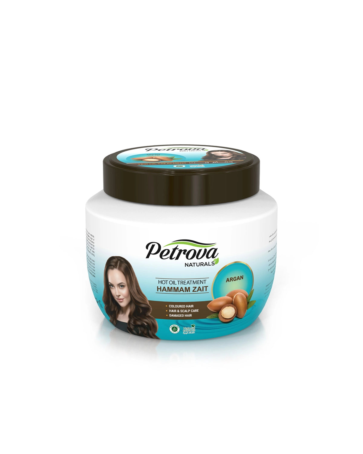 Petrova Argan Hammam Zait for women and men. Enriched with Argan. It nourishes hair follicles leaving hair boosted with volume, shine, and strength. Protects against hair fall. For damaged hair. Hammam zaith for hair. Hot oil treatment Vatika. Made in Dubai, UAE.