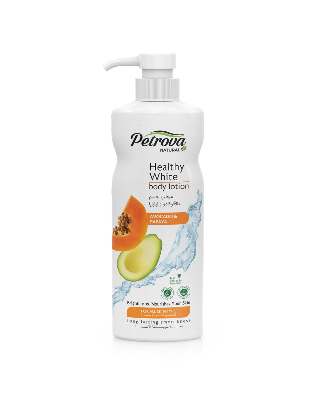 Petrova Avocado & Papaya Body Lotion for women and men. Premium body lotion. Enriched with revitalizing natural extracts. For people with dry and sensitive skin. For all skin types. Bath and body works lotion. Body lotion smell good. Body lotion for women. Made in Dubai, UAE.