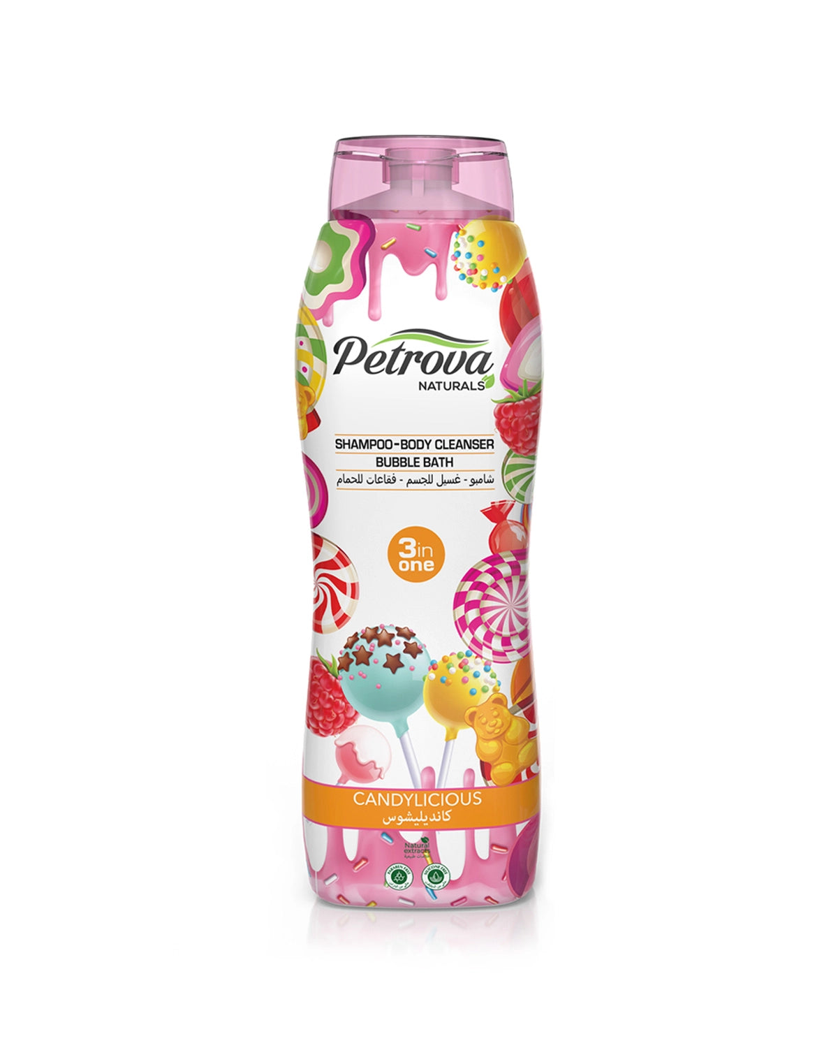 Petrova Candylicious 3in1 Shampoo, Body Cleanser & Bubble Bath is silicon free and infused with natural extracts, that gently cleanse both your body & hair while leaving them soft, moisturized and beautifully scented. In addition, it’s bubble bath function helps in transforming an ordinary bath into a relaxing spa. Bubble bath soap. Bubble Bath liquid. Body wash Dubai. Shower gel UAE. Best shampoo. Shampoo in Dubai. Hair shampoo. Shampoo for hair loss. Made in Dubai, UAE.