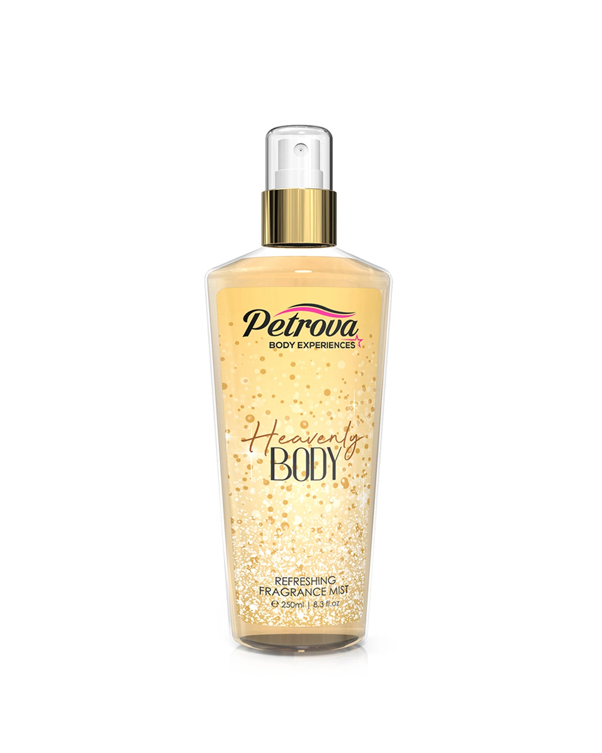 Petrova Heavenly Body Mist for women and men. A soft, long-lasting premium body fragrance crafted to leave you feeling gorgeous all day long. Bath and body works. Made in Dubai, UAE.