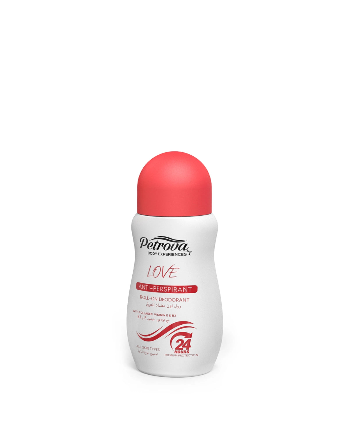 Petrova Love Roll-On Deodorant for women and men. Infused with a powdery scent, natural extracts, collagen, vitamin E and vitamin B5. It gives you long hours of protection against perspiration and unpleasant odors. Roll-on deodorant for ladies. Best roll-on for women. Made in Dubai, UAE.