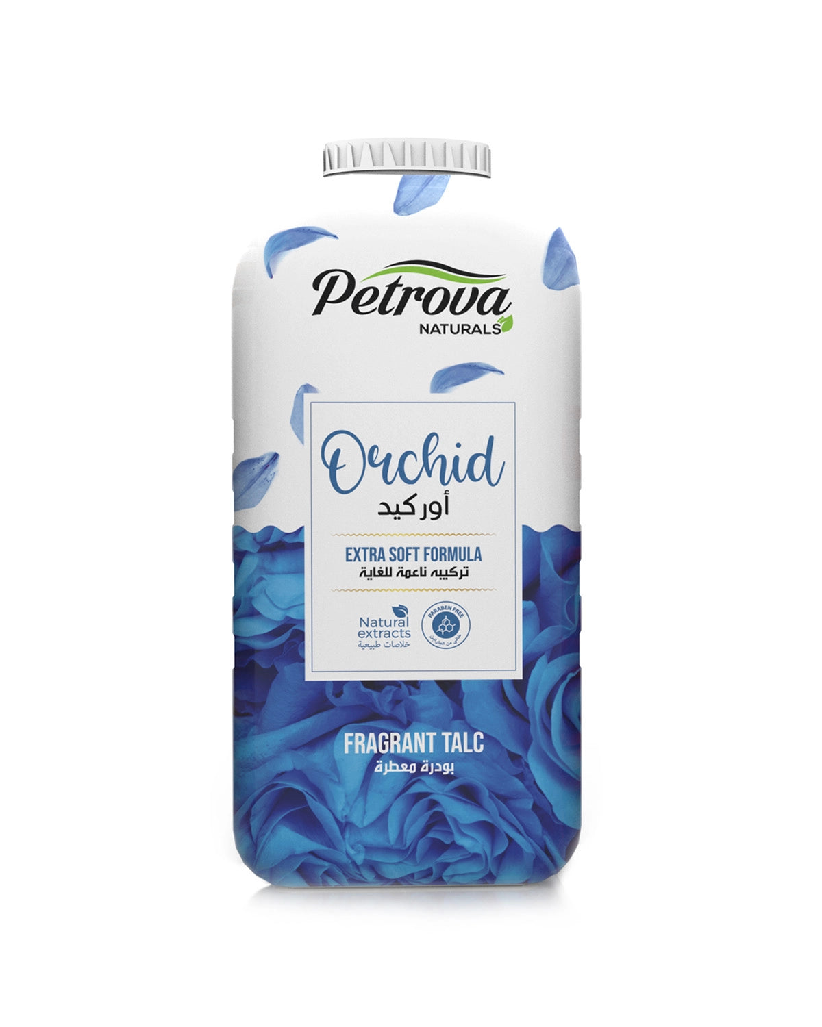 Petrova Orchid Talcum Powder for women and men. Infused with natural extracts and paraben free formula. It absorbs sweat. Cosmo perfumed talc powder. Talcum powder for summer. Made in Dubai, UAE.