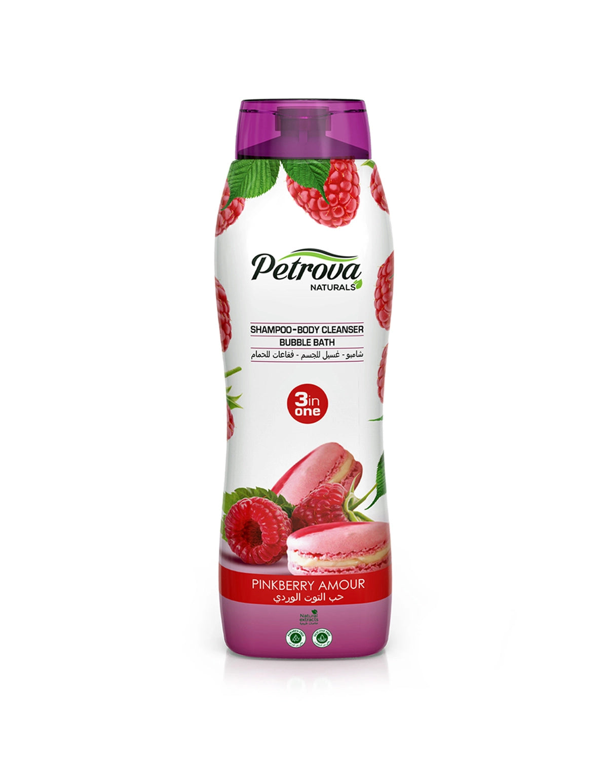 Petrova Pinkberry Amour 3in1 Shampoo, Body Cleanser & Bubble Bath is silicon free and infused with natural extracts, that gently cleanse both your body & hair while leaving them soft, moisturized and beautifully scented. In addition, it’s bubble bath function helps in transforming an ordinary bath into a relaxing spa. Bubble bath soap. Body wash for men. Body wash for women. Best shampoo. Made in Dubai, UAE.