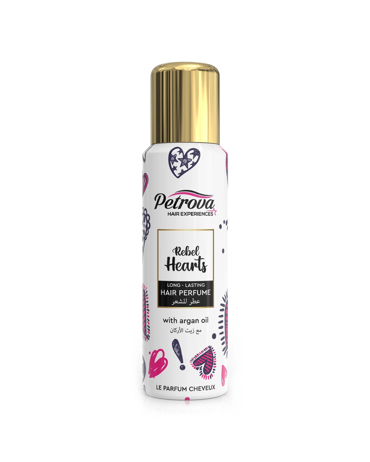 Petrova Rebel Hearts Le Parfum Cheveux for women and men. A long-lasting refreshing scent infused with argan oil and natural extracts. Best hair perfume. A unisex hair mist made in Dubai, UAE. Hair mist UAE. Hair perfume for women.