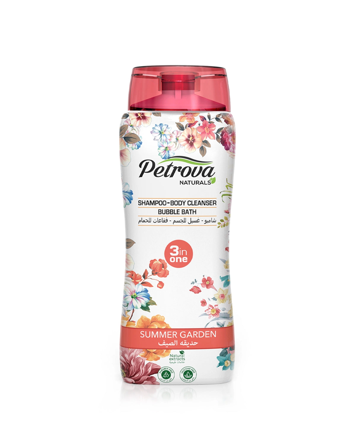 Petrova Summer Garden 3in1 Shampoo, Body Cleanser & Bubble Bath is silicon free and infused with natural extracts, that gently cleanse both your body & hair while leaving them soft, moisturized and beautifully scented. In addition, it’s bubble bath function helps in transforming an ordinary bath into a relaxing spa. Bubble bath soap. Shower gel UAE. Body wash for men. Body wash for women. Best shampoo. Made in Dubai, UAE. 