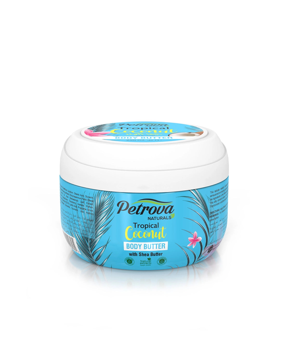 Petrova Tropical Coconut Body Butter for men and women. Restore moisture and leave skin velvety soft. For all skin types, especially for people with dry skin and cracked skin. Body butter bath and body works. Body butter body shop. Body butter cream. Best body butter. Made in Dubai, UAE.