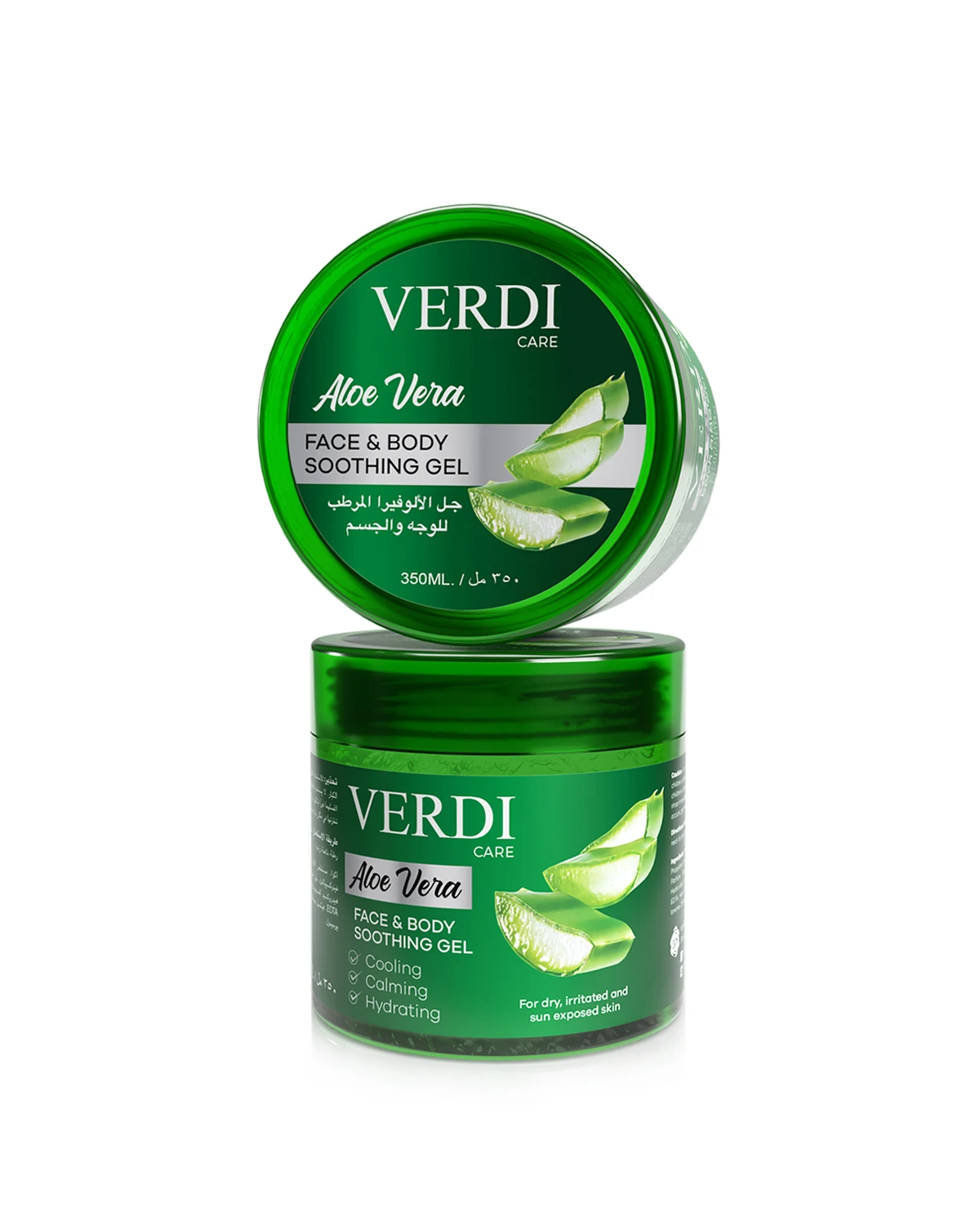 Verdi Aloe Vera Soothing Gel for woman and men. Its natural extracts effectively refreshes and hydrates both the face and body. Made for people with dry, irritated, and sunburned skin. Made in Dubai, UAE.