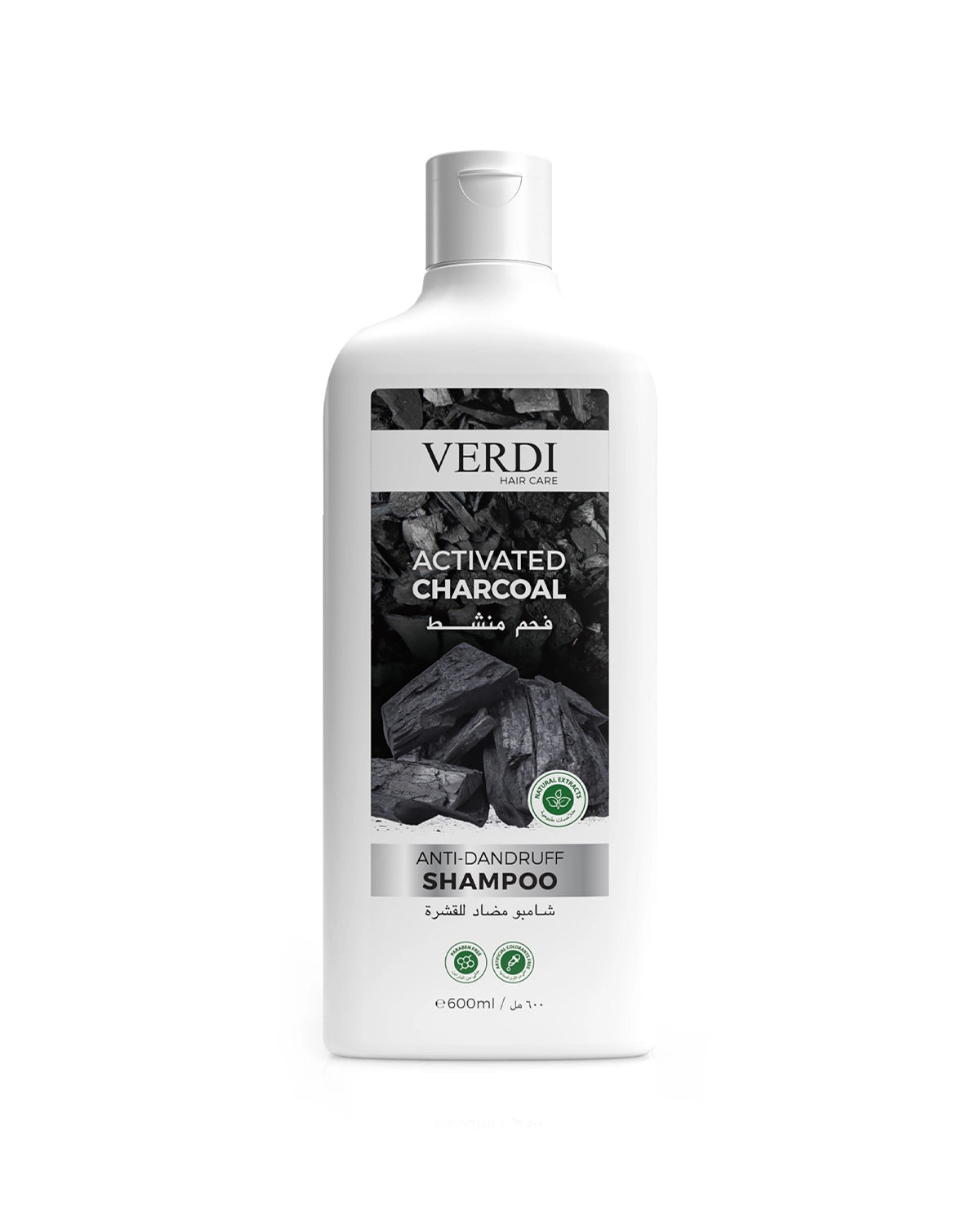 Verdi Charcoal Anti-Dandruff Shampoo for women and men. Infused with the benefits of activated charcoal and natural extracts. Fights dandruff and deeply cleans the scalp. Reduce itchiness for people with dandruff. Shampoo for dandruff. Made in Dubai, UAE.