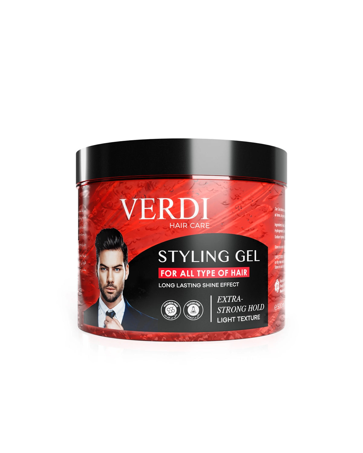 Verdi Extra Strong Hold Styling Gel for men and women. Infused with natural extract. Minimize split end and maintain long lasting style. For people with long hair. For people with short hair. For people with curly hair. Best hair gel. Made in Dubai, UAE.