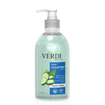 Verdi Fresh Cucumber Hand Wash for women and men. Infused with vitamin B5, vitamin E, and skin moisturizers. Enriched with natural extracts of nutritious cucumber. Kills viruses and bacteria. For people with dry and sensitive skin. Made in Dubai, UAE.