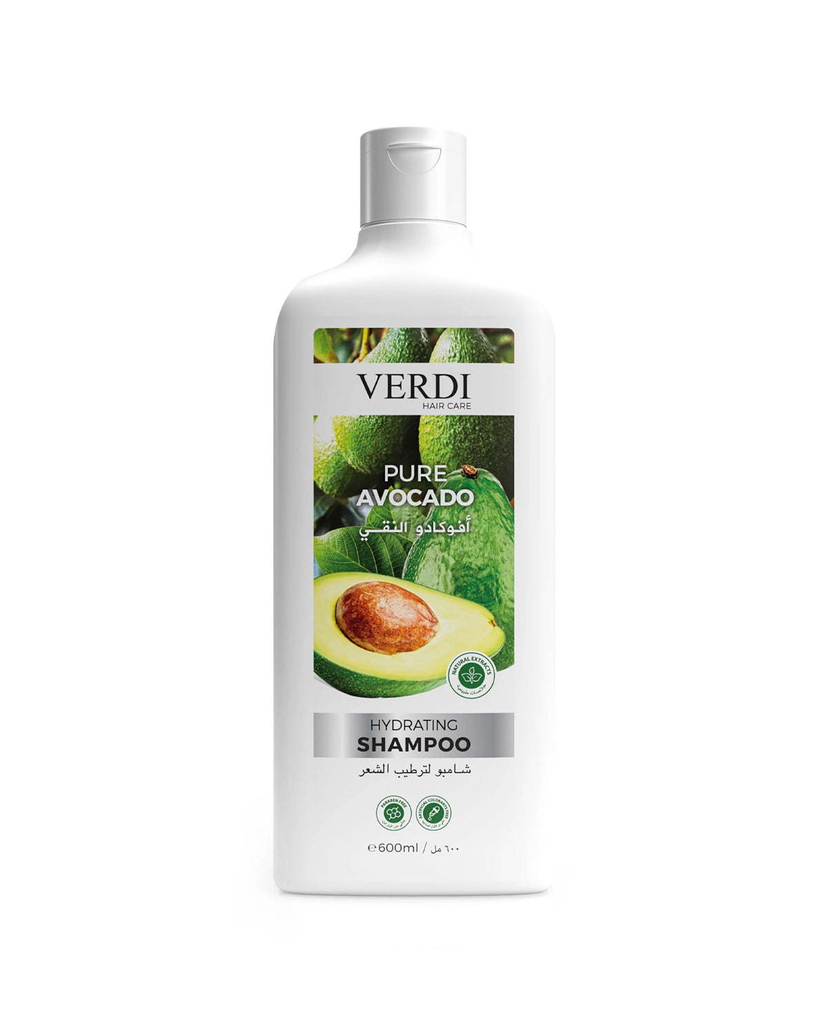 Verdi Avocado Hydrating Shampoo for women and men. Infused with the benefits of pure avocado and natural extracts. Restore moisture and shine for people with dry hair. Made in Dubai, UAE.