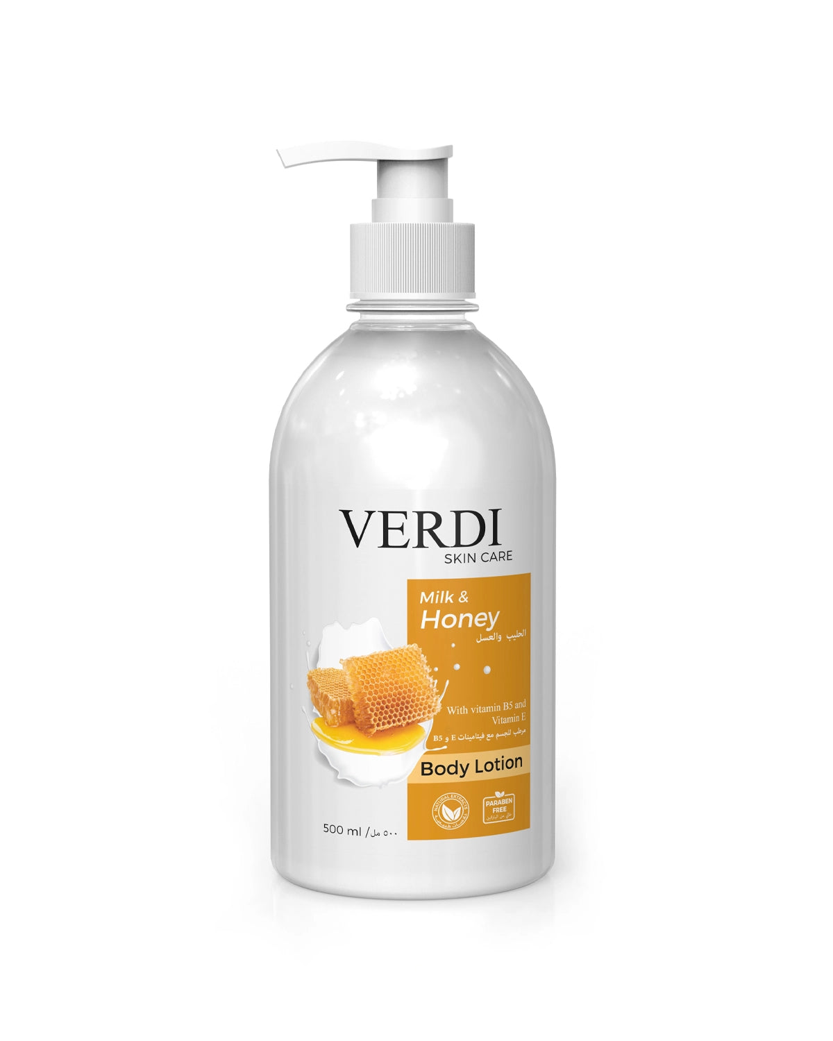 Verdi Milk & Honey Body Lotion for women and men. Premium body lotion infused with a milk and honey fragrance. Enriched with hydrating natural extracts. For smooth radiance to the skin. For people with dry and sensitive skin. Made in Dubai, UAE.