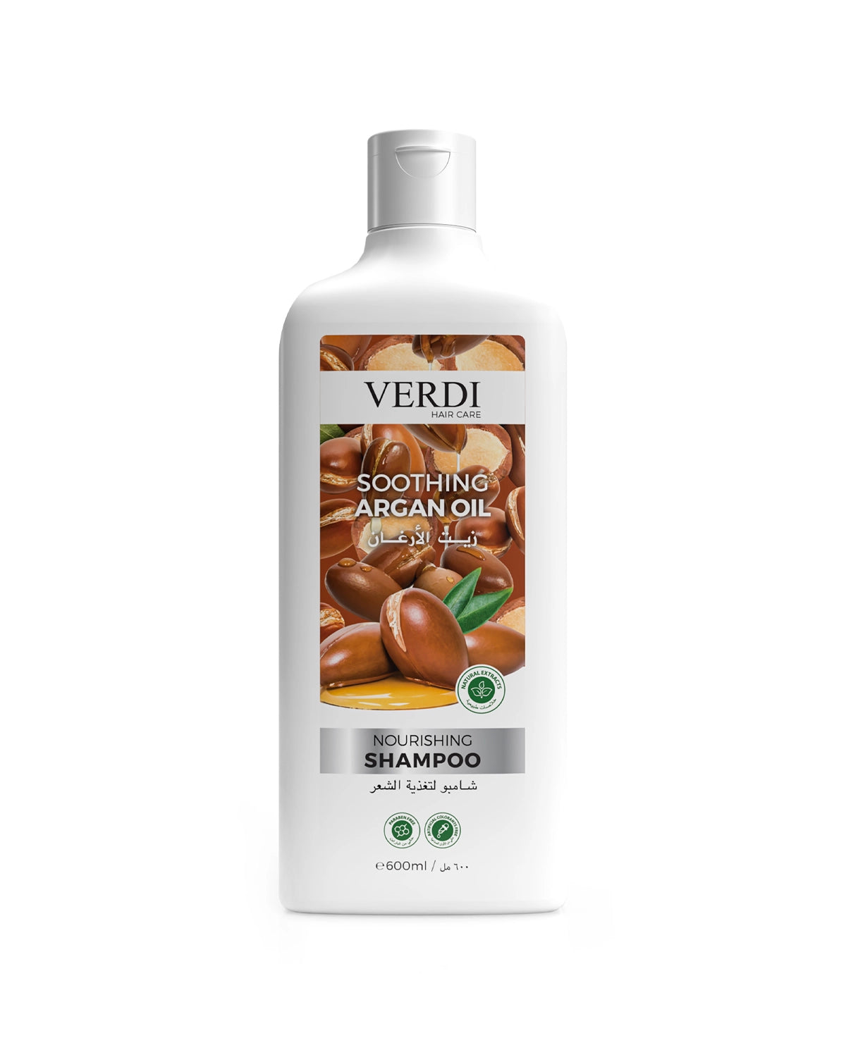 Verdi Argan Oil Nourishing Shampoo for women and men. Infused with the benefits of smooth argan oil and natural extracts. Nourishes while strengthening hair strands. Protects hair. Protects against hair fall. Made in Dubai, UAE.