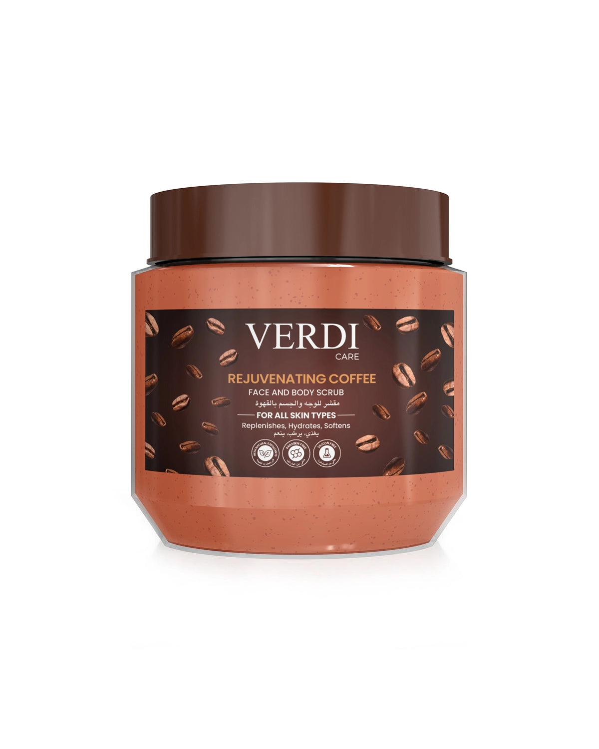 Verdi Rejuvenating Coffee Face & Body scrub for women and men. Infused with the beautiful fragrance, natural extracts, and benefits of coffee. Especially formulated blend of natural exfoliants for people with pigmented skin. Made for people with dry and sensitive skin. Made in Dubai, UAE.