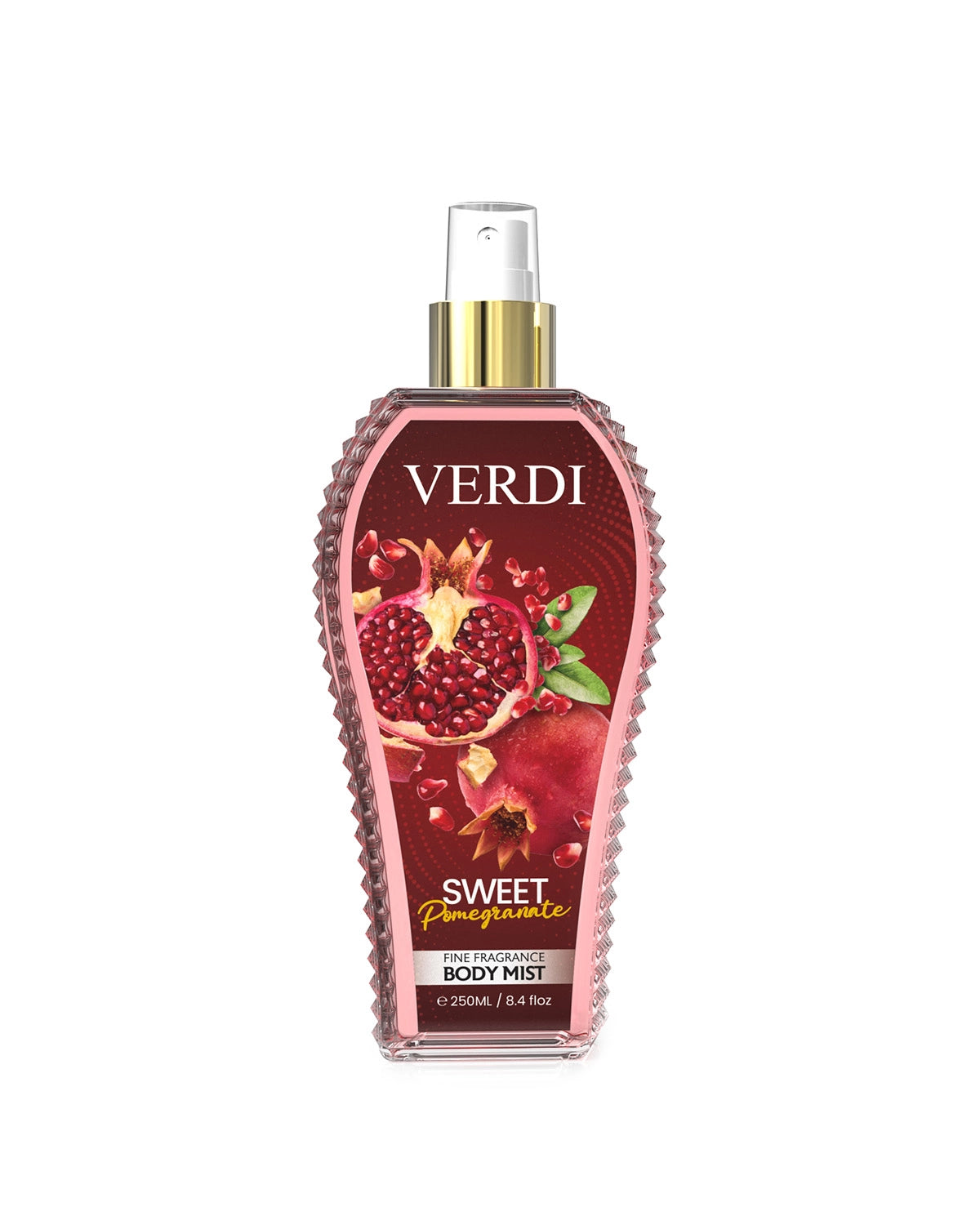 Verdi Sweet Pomegranate Body Mist for women and men. A long lasting fruity fragrance. Made in Dubai, UAE.